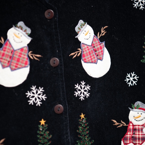 Vintage Christmas Velvet Vest Sz L Carrie Allen Grannycore Snowman Ugly Sweater - Picture 2 of 4